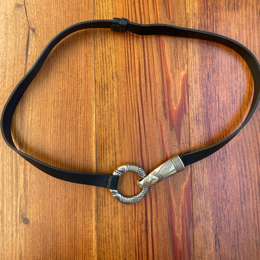 Western Silver Concho Hook Ring Black Leather Belt O/S